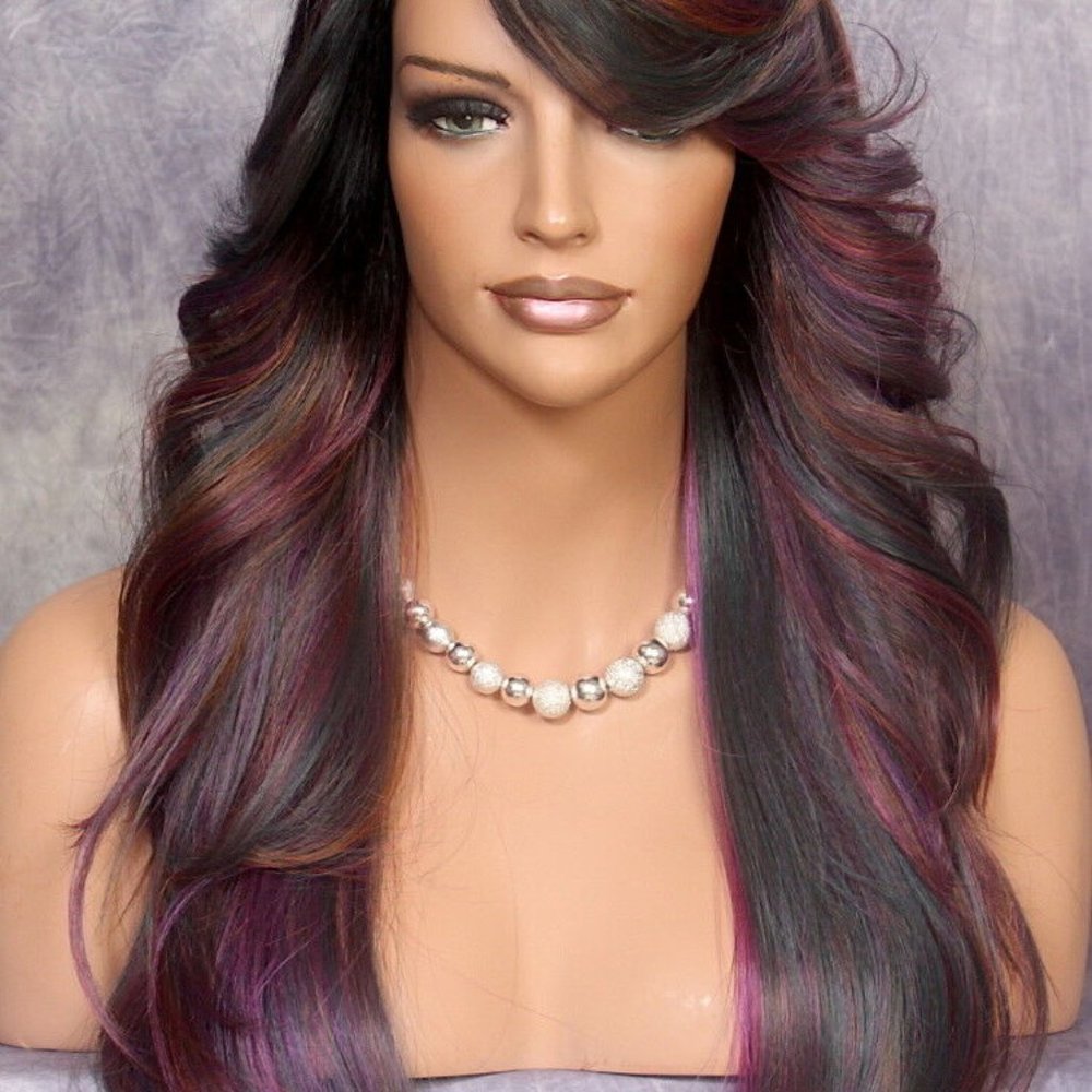 Human hair Blend Wig purple mix color, Heat OK - Picture 7 of 12